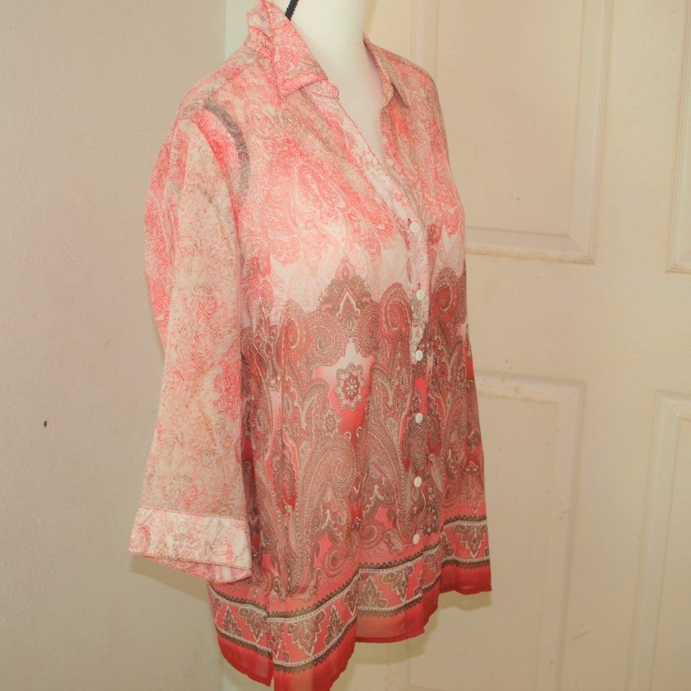 Chico's Paisley Blouse Pink & White Sheer Chico's Size 1 - Picture 2 of 5
